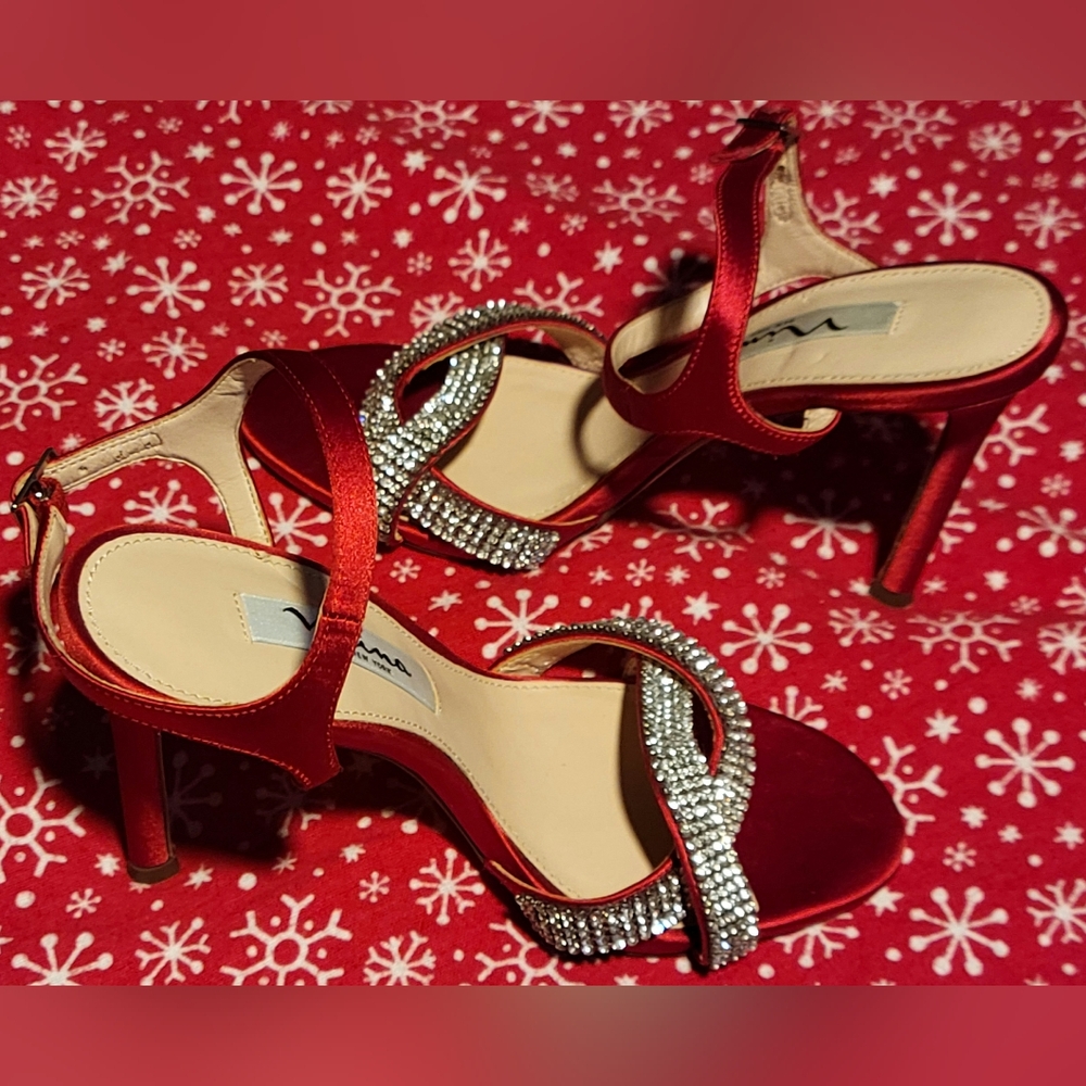 Gallery image 2 for Nina New York Satin Heels with Rhinestone Embellished Toe Straps