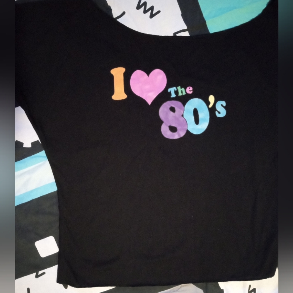 Gallery image 1 for Costume Culture I Love the 80's Asymmetrical T-Shirt & Gloves