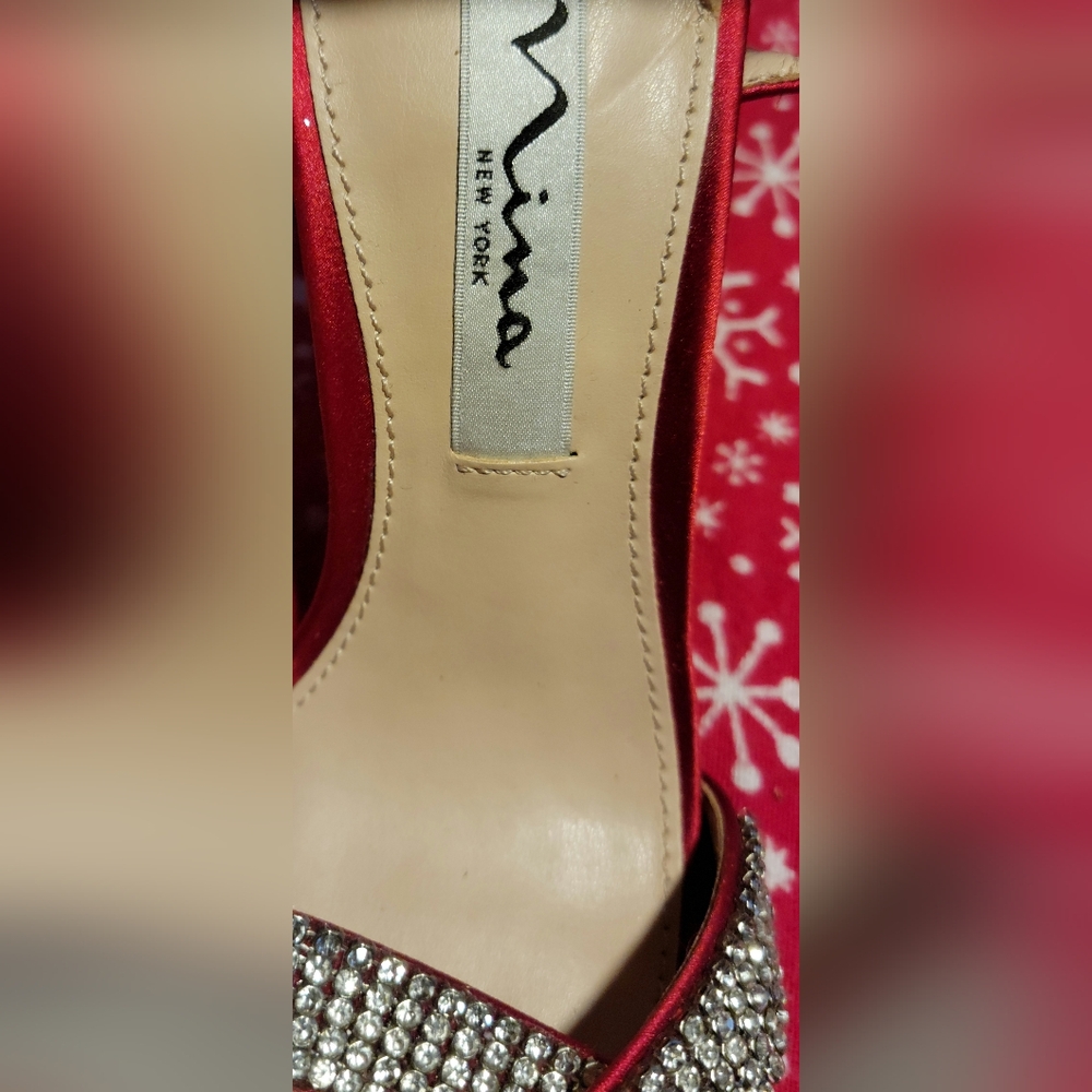 Gallery image 5 for Nina New York Satin Heels with Rhinestone Embellished Toe Straps