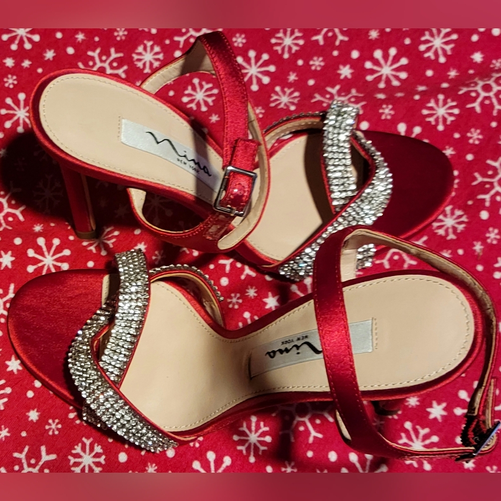Gallery image 3 for Nina New York Satin Heels with Rhinestone Embellished Toe Straps